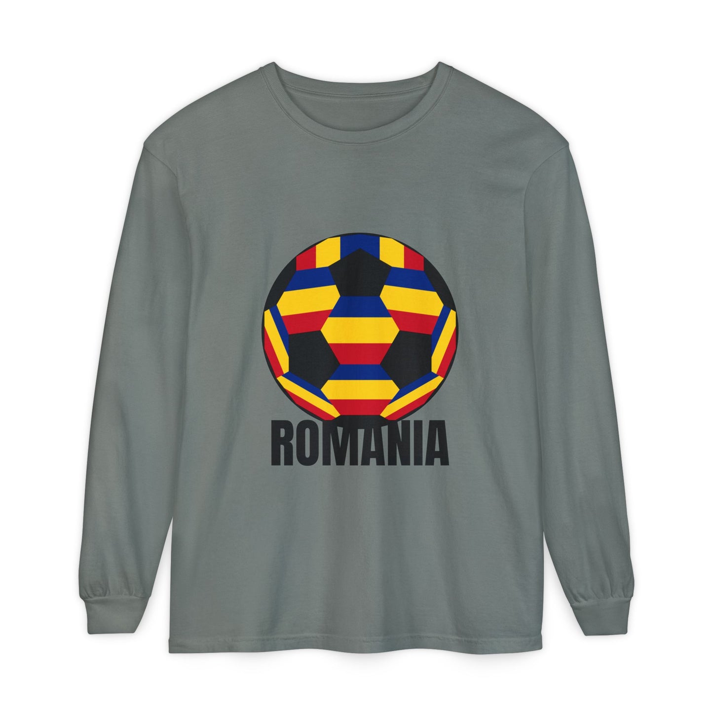 Romania Fan Specialty Soccer Ball Design Long Sleeve Tee
