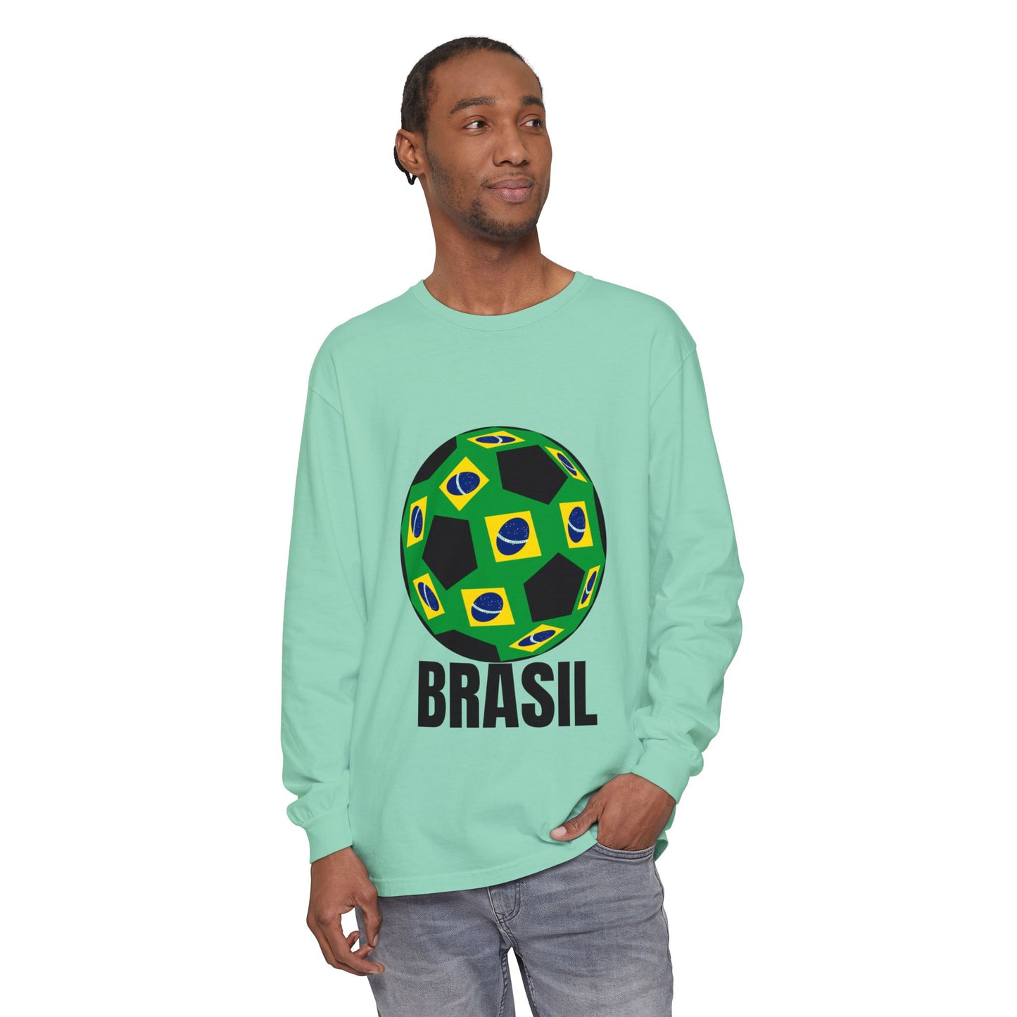 Brasil Fan Specialty Soccer Ball Design Long Sleeve T Shirt