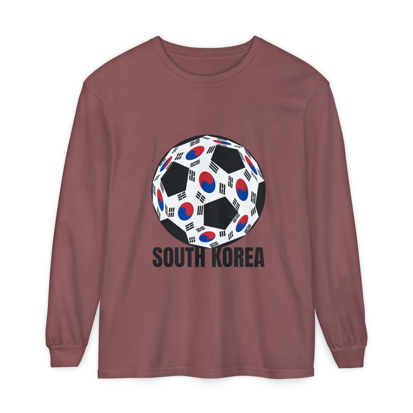 South Korea Fan Specialty Soccer Ball Design Long Sleeve Tee Black Text