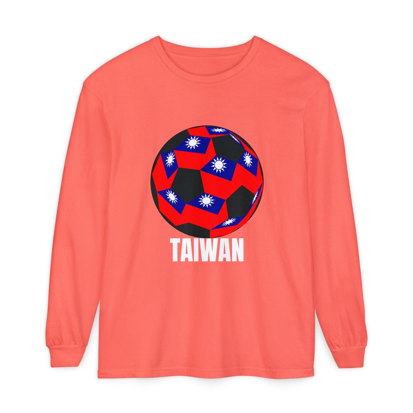 Taiwan Fan Specialty Soccer Ball Design T Shirt Long Sleeve White Text