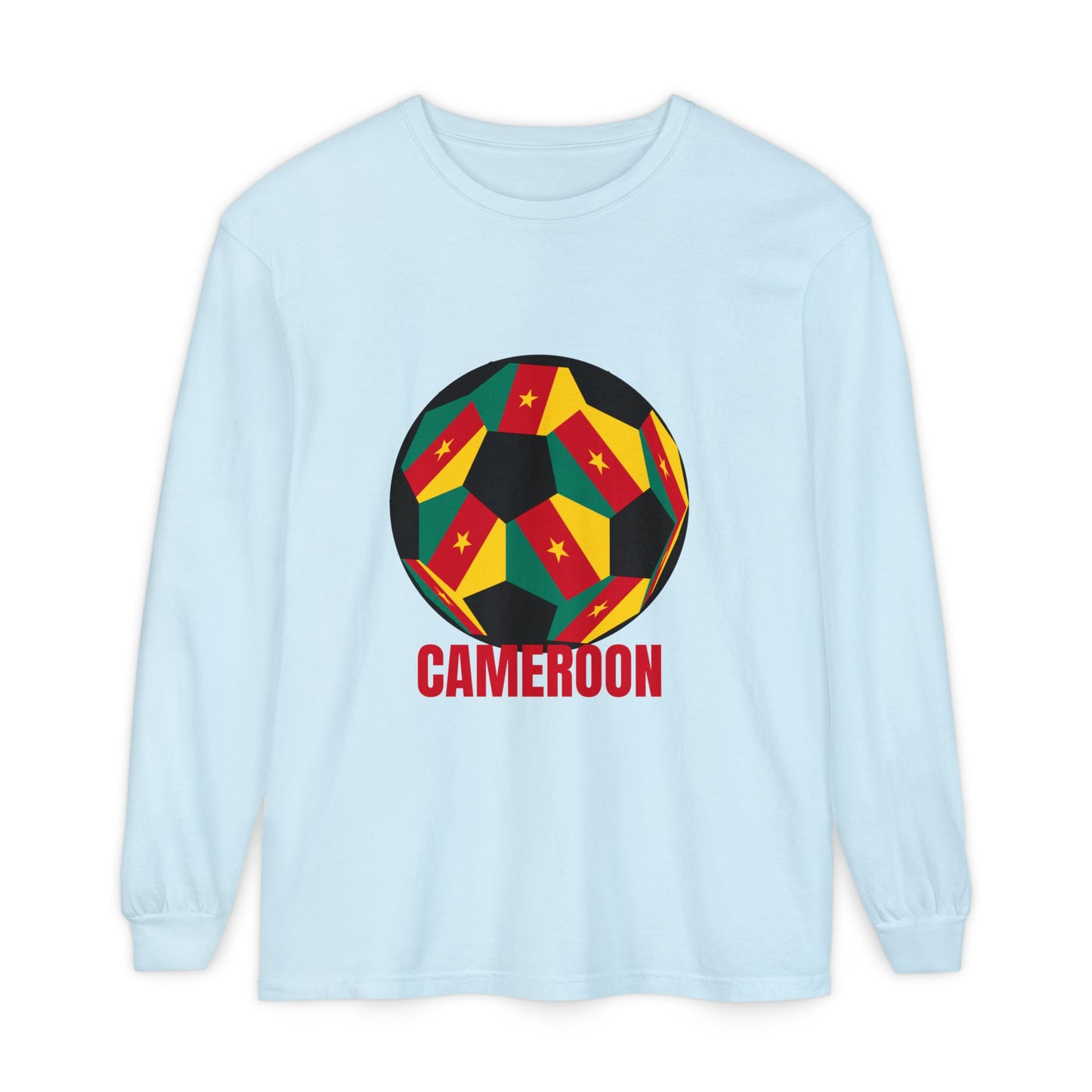 Cameroon Fan Specialty Soccer Ball Design Long Sleeve Tee