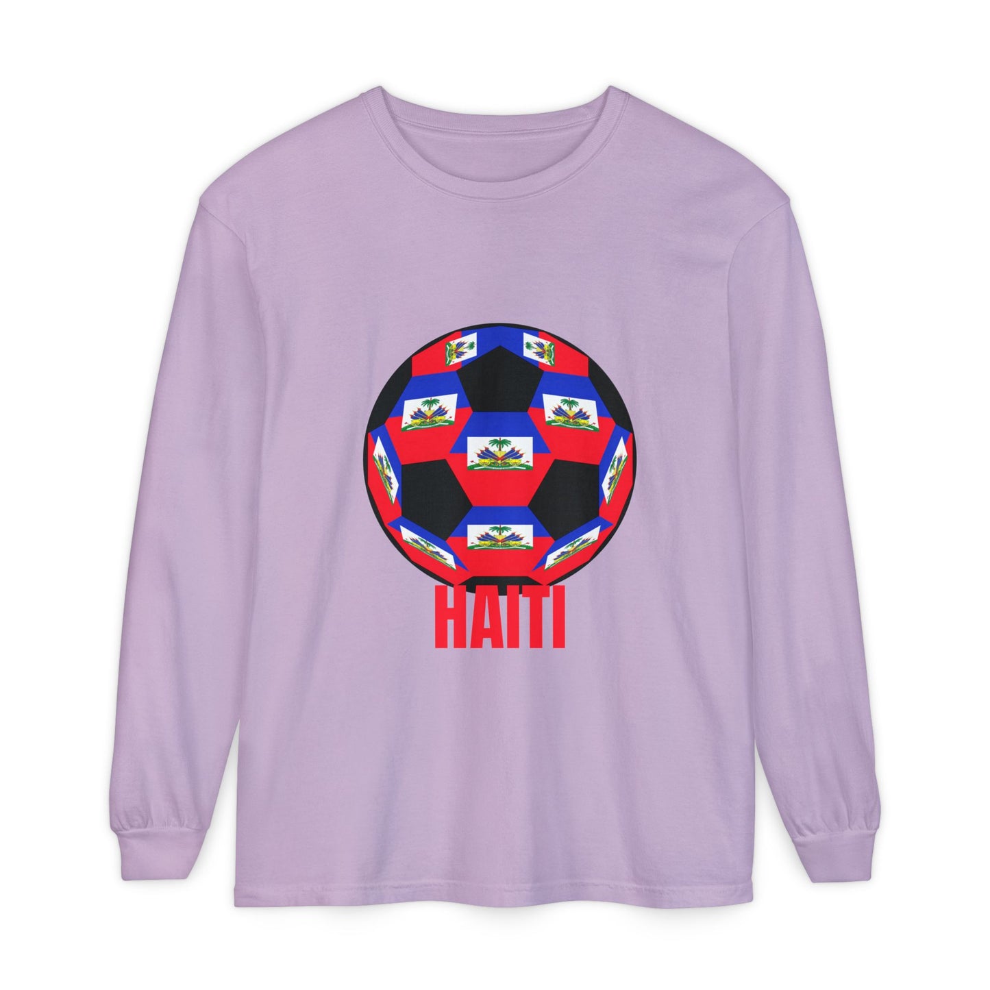 Haiti Flag Soccer Ball Long Sleeve Tee