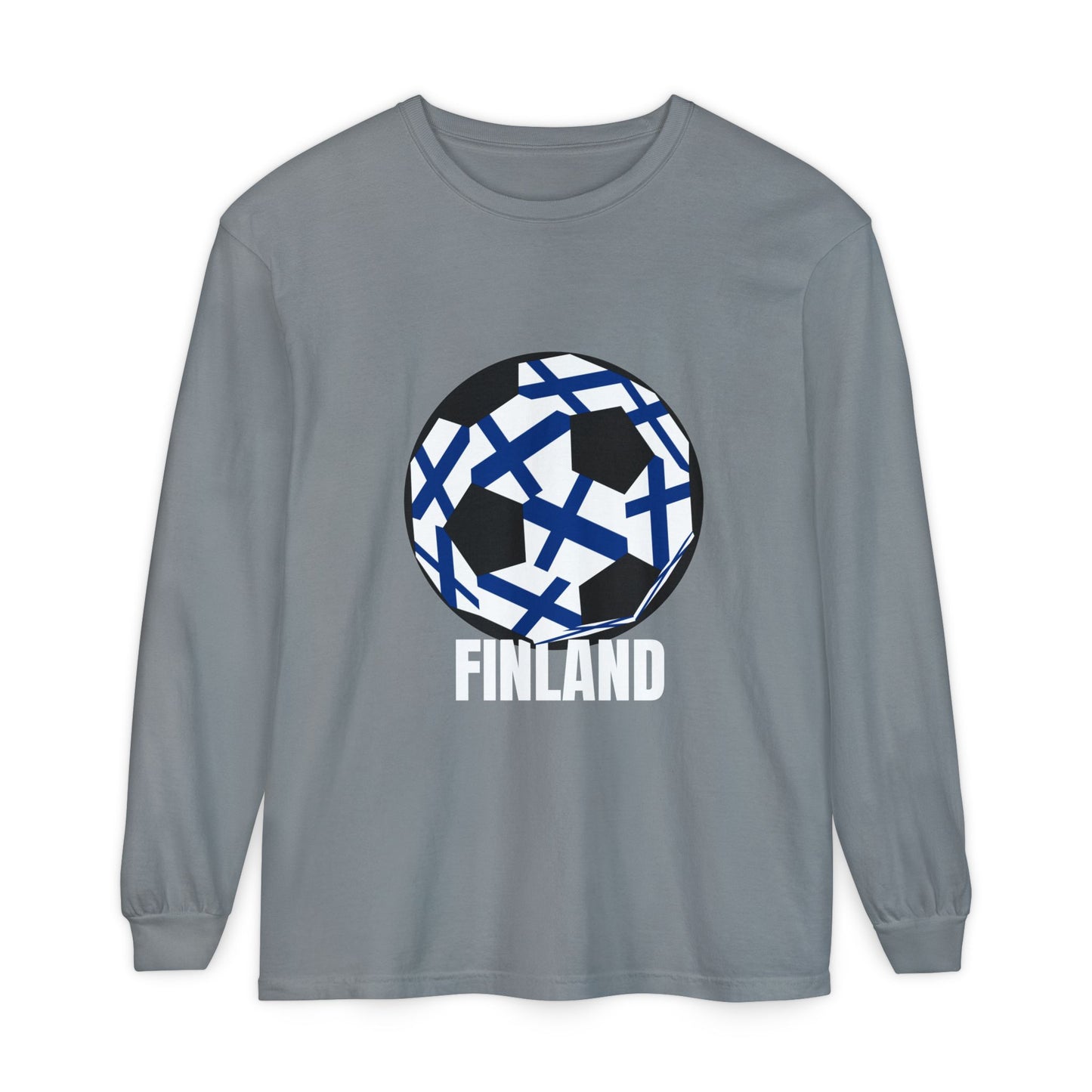 Finland Fan Specialty Soccer Ball Design Long Sleeve Tee
