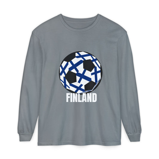 Finland Fan Specialty Soccer Ball Design Long Sleeve Tee