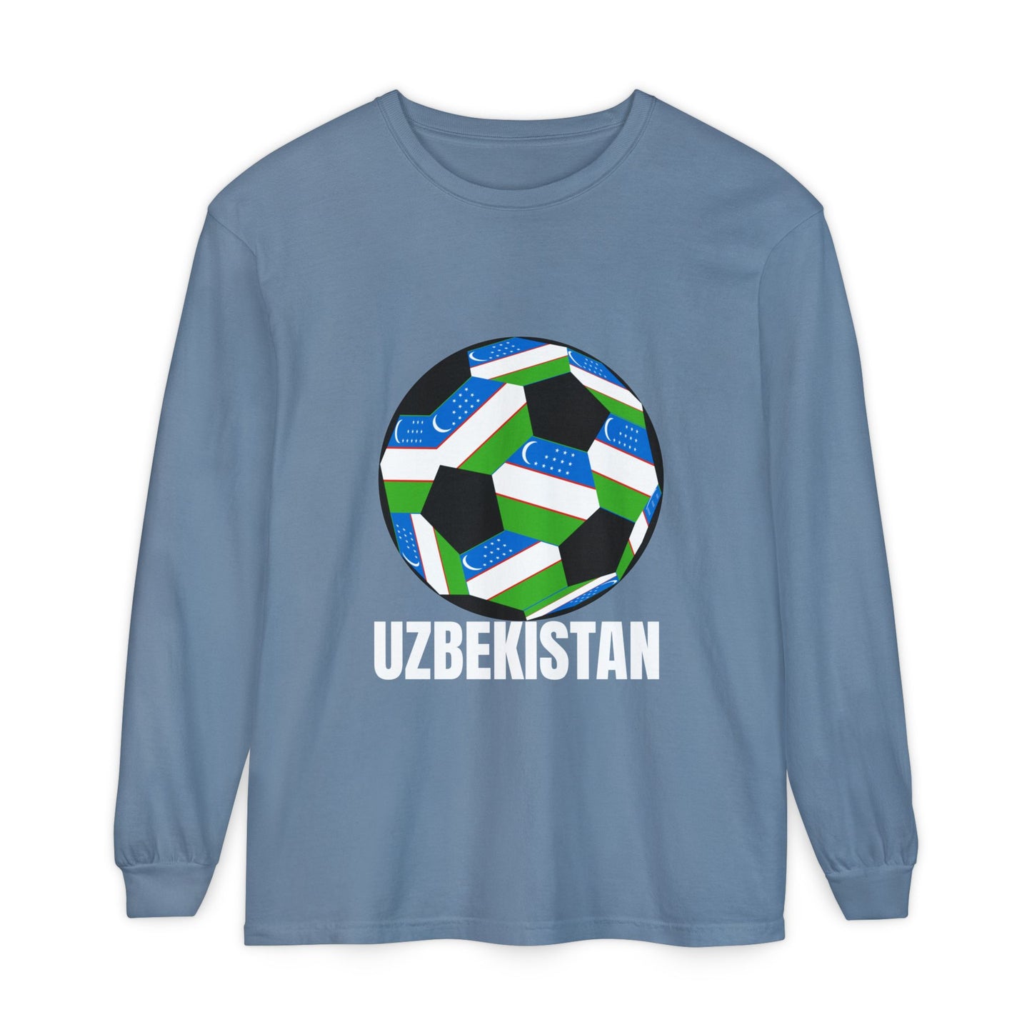 Uzbekistan Fan Specialty Soccer Ball Design Long Sleeve Shirt