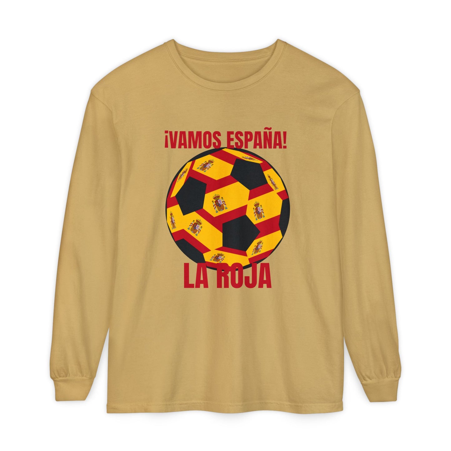 La Roja Soccer Long Sleeve Tee — "¡Vamos España!" Spanish  Fan Shirt Red Text
