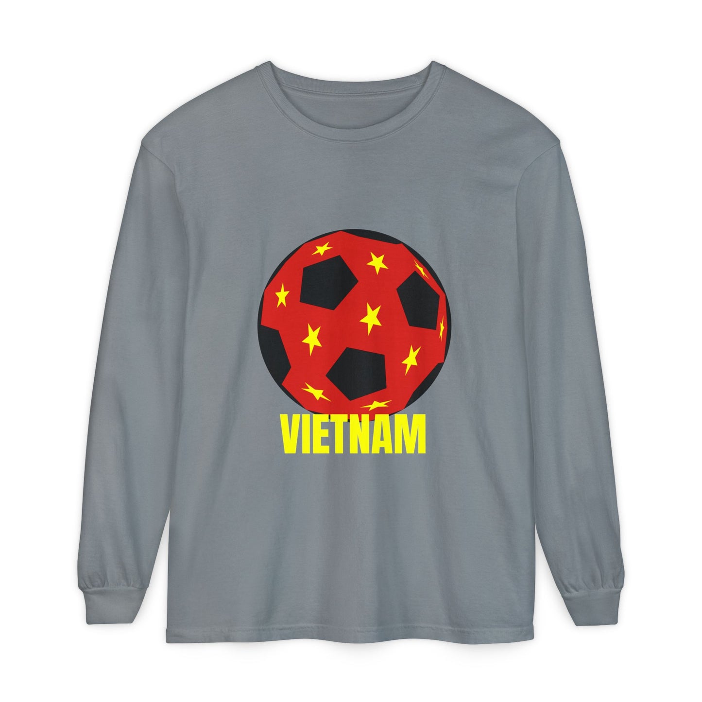 Vietnam Fan Specialty Soccer Ball Design Long Sleeve T-Shirt Gold Text