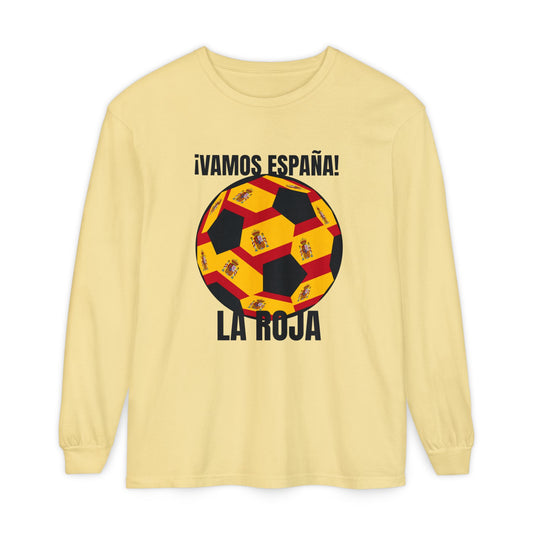 La Roja Soccer Long Sleeve Tee - ¡Vamos España! Stadium Fan Shirt Black Text