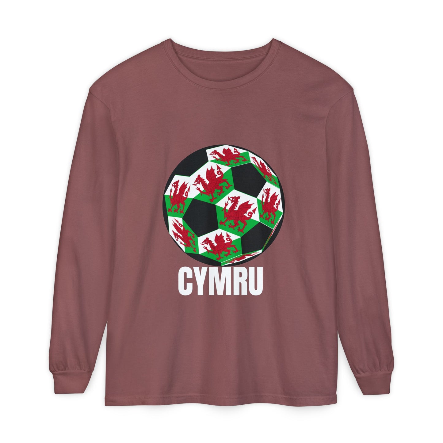 Cymru Fan Specialty Soccer Ball Design Long Sleeve T-Shirt