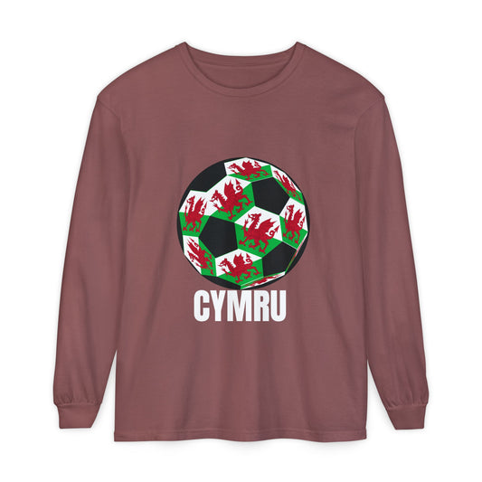 Cymru Fan Specialty Soccer Ball Design Long Sleeve T-Shirt