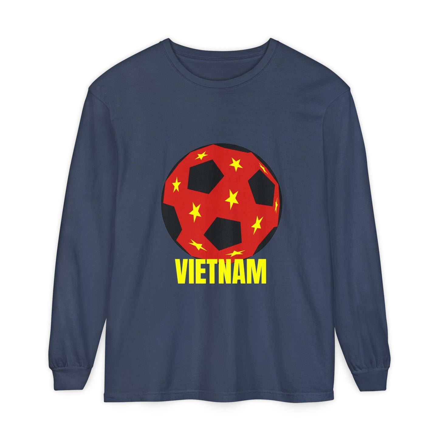 Vietnam Fan Specialty Soccer Ball Design Long Sleeve T-Shirt Gold Text