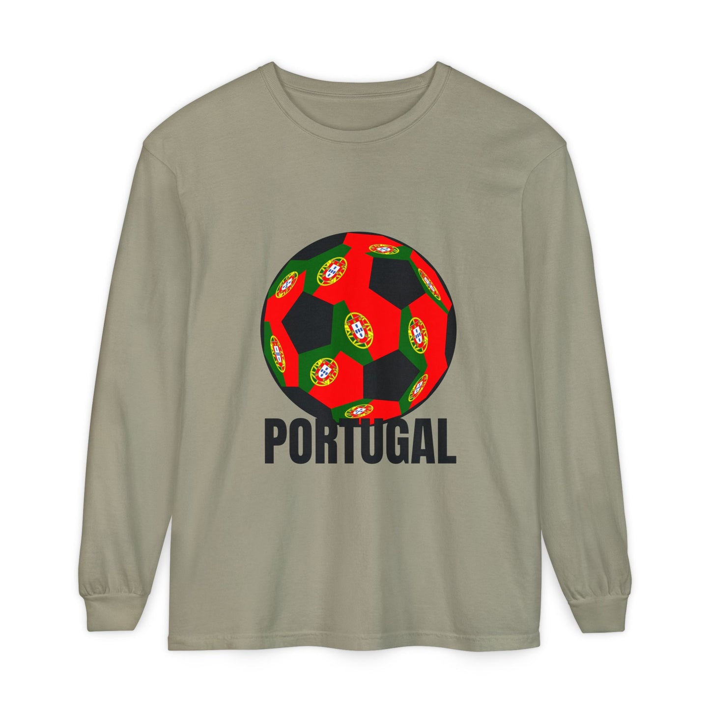 Portugal Fan Specialty Soccer Ball Design Long Sleeve Tee