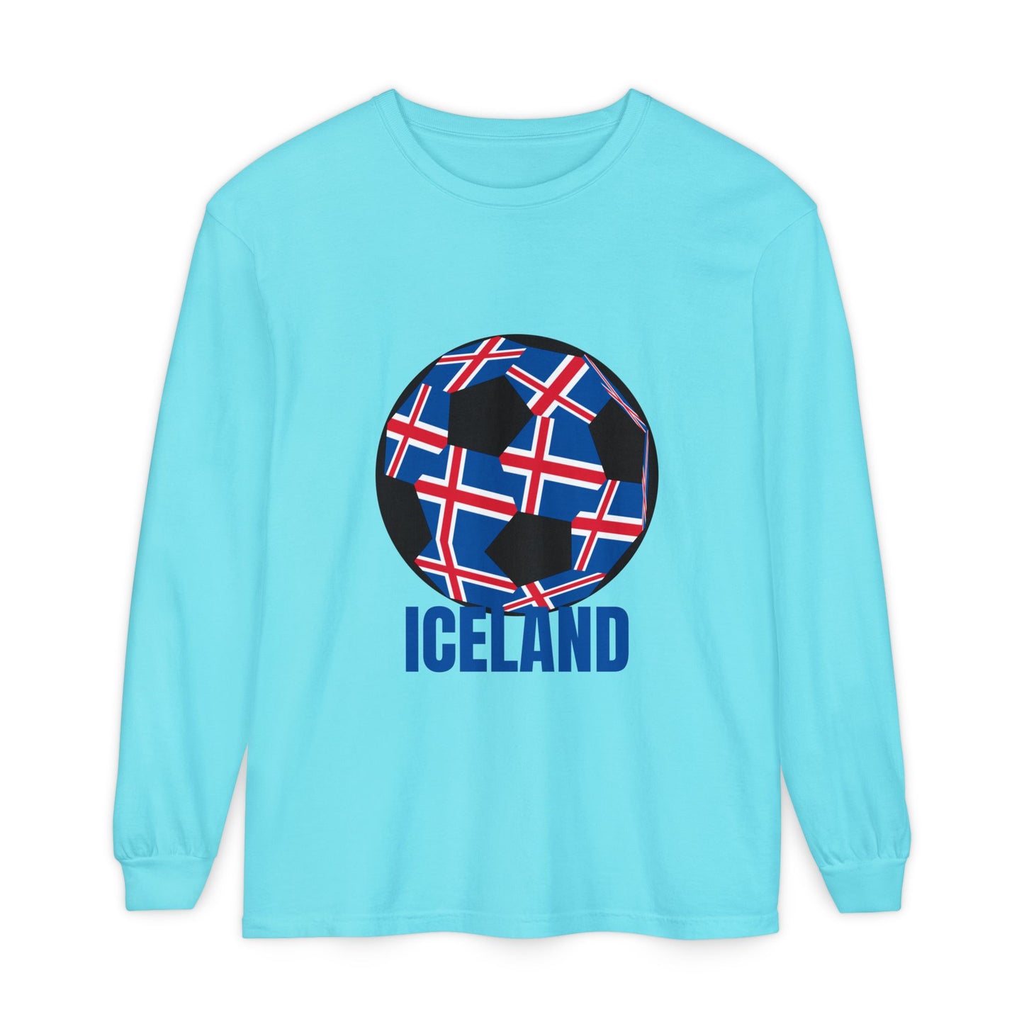 Iceland Fan Specialty Soccer Ball Design Long Sleeve Tee