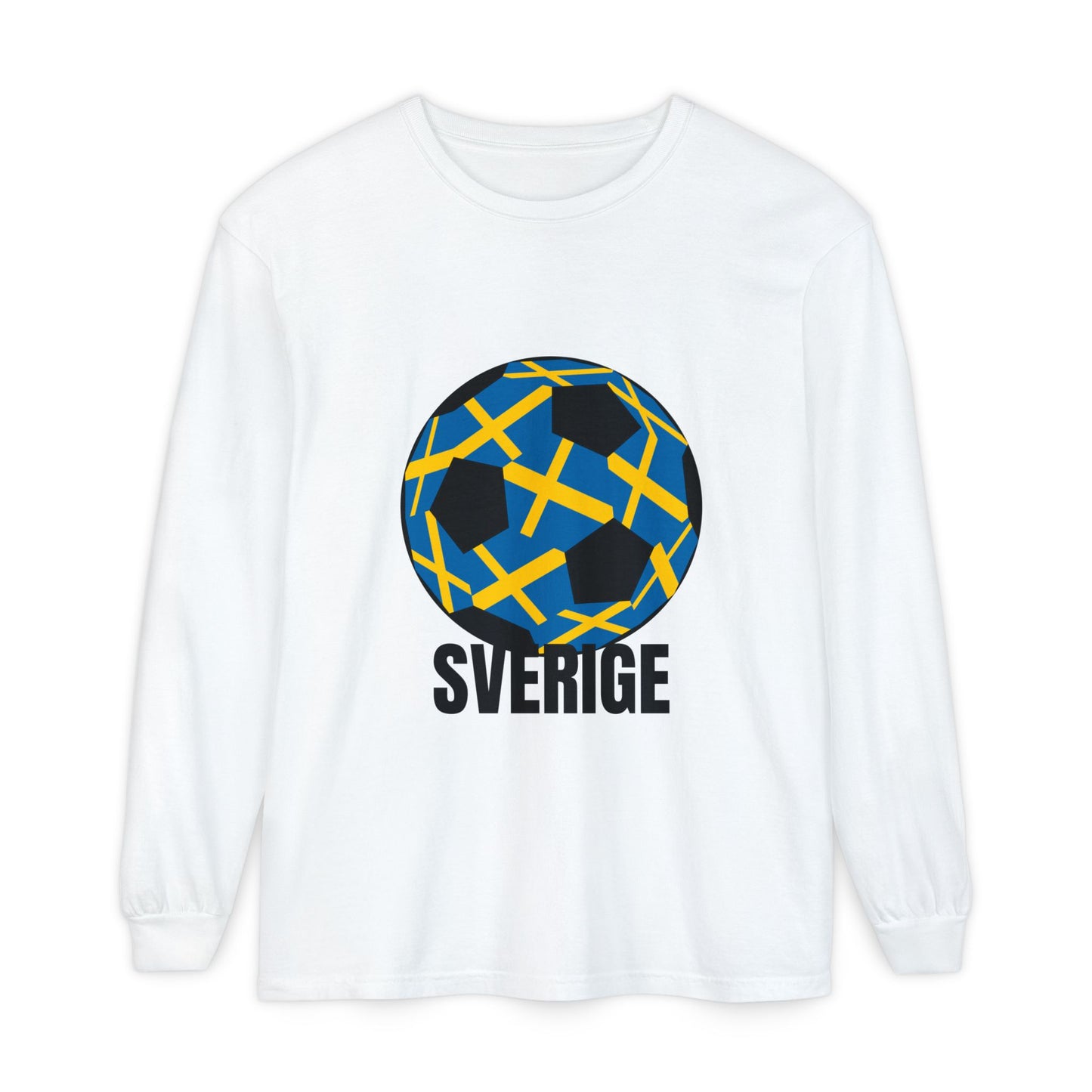 Sverige Fan Specialty Soccer Ball Design  Long Sleeve T‑Shirt Black Text