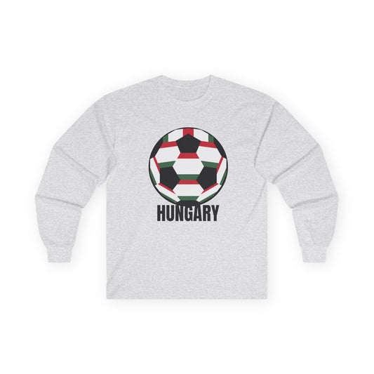 Hungary Fan Specialty Soccer Ball Design Long Sleeve T  Black Text