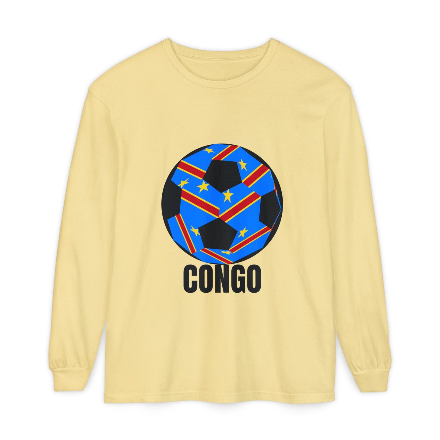 Congo Fan Specialty Soccer Ball Design T Shirt Long Sleeve T-Shirt Black Text