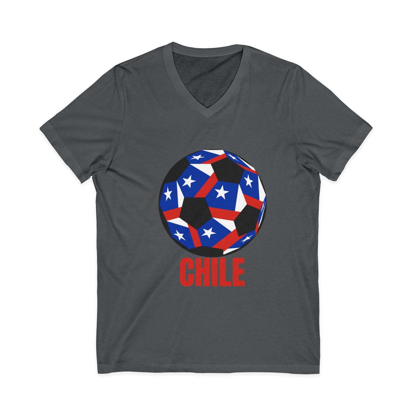 Chile Fan Speciality Soccer Ball Design Short Sleeve V-Neck Tee
