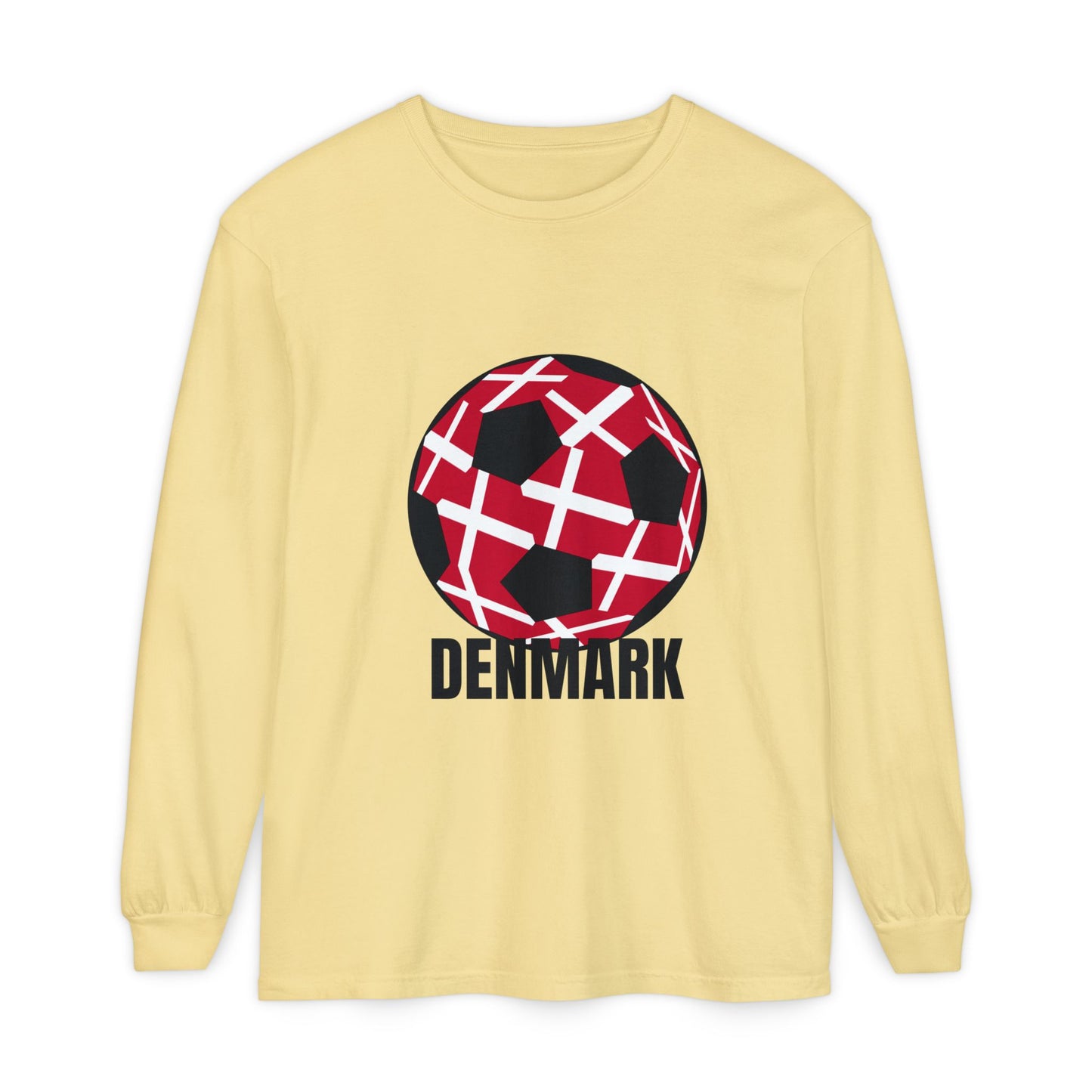 Denmark Fan Specialty Soccer Ball Design Long Sleeve T-Shirt