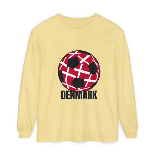 Denmark Fan Specialty Soccer Ball Design Long Sleeve T-Shirt