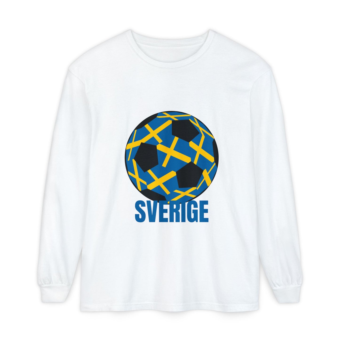 Sverige Fan Specialty Soccer Ball Design T Shirt Blue Text