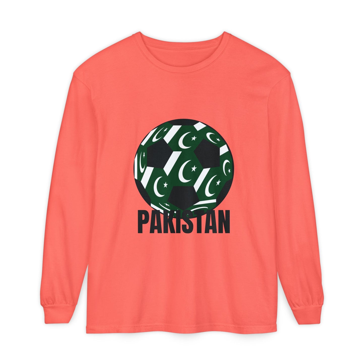 Pakistan Fan Specialty Soccer Ball Design T Shirt Long Sleeve T-Shirt Black Text
