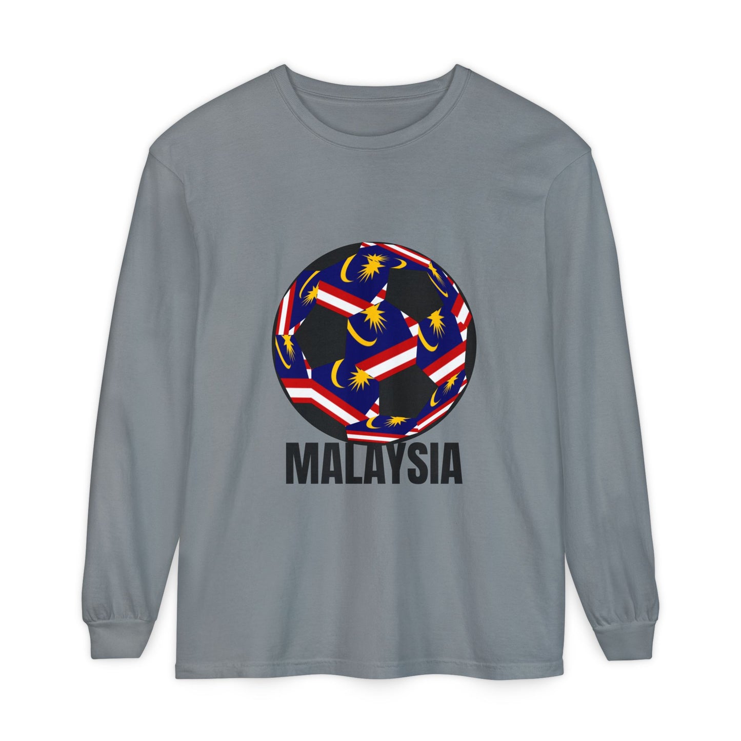 Malaysia Fan Specialty Soccer Ball Design T Shirt Long Sleeve Tee