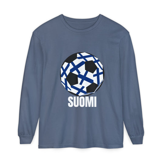 Suomi Fan Specialty Soccer Ball Design Long Sleeve Tee