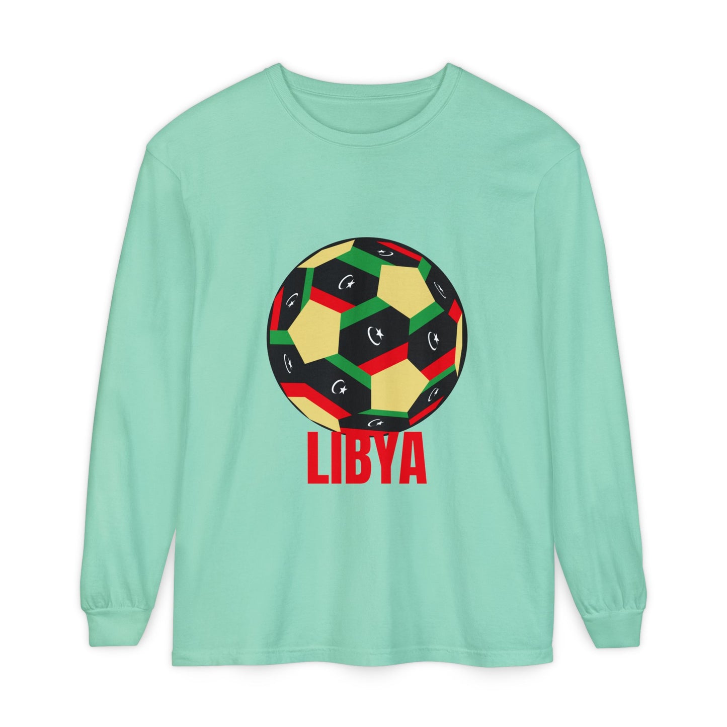 Libya Fan Specialty Soccer Ball Design T Shirt Long Sleeve Tee