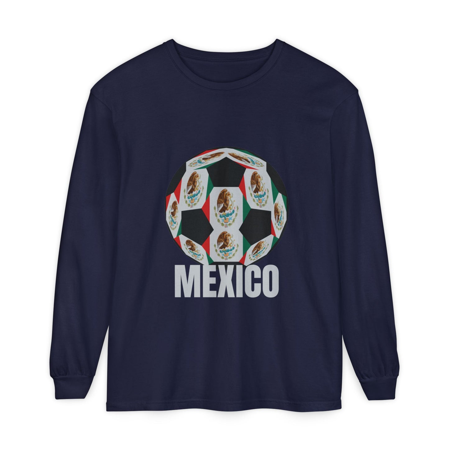 Mexico Fan Specialty Soccer Ball Design Long Sleeve Tee