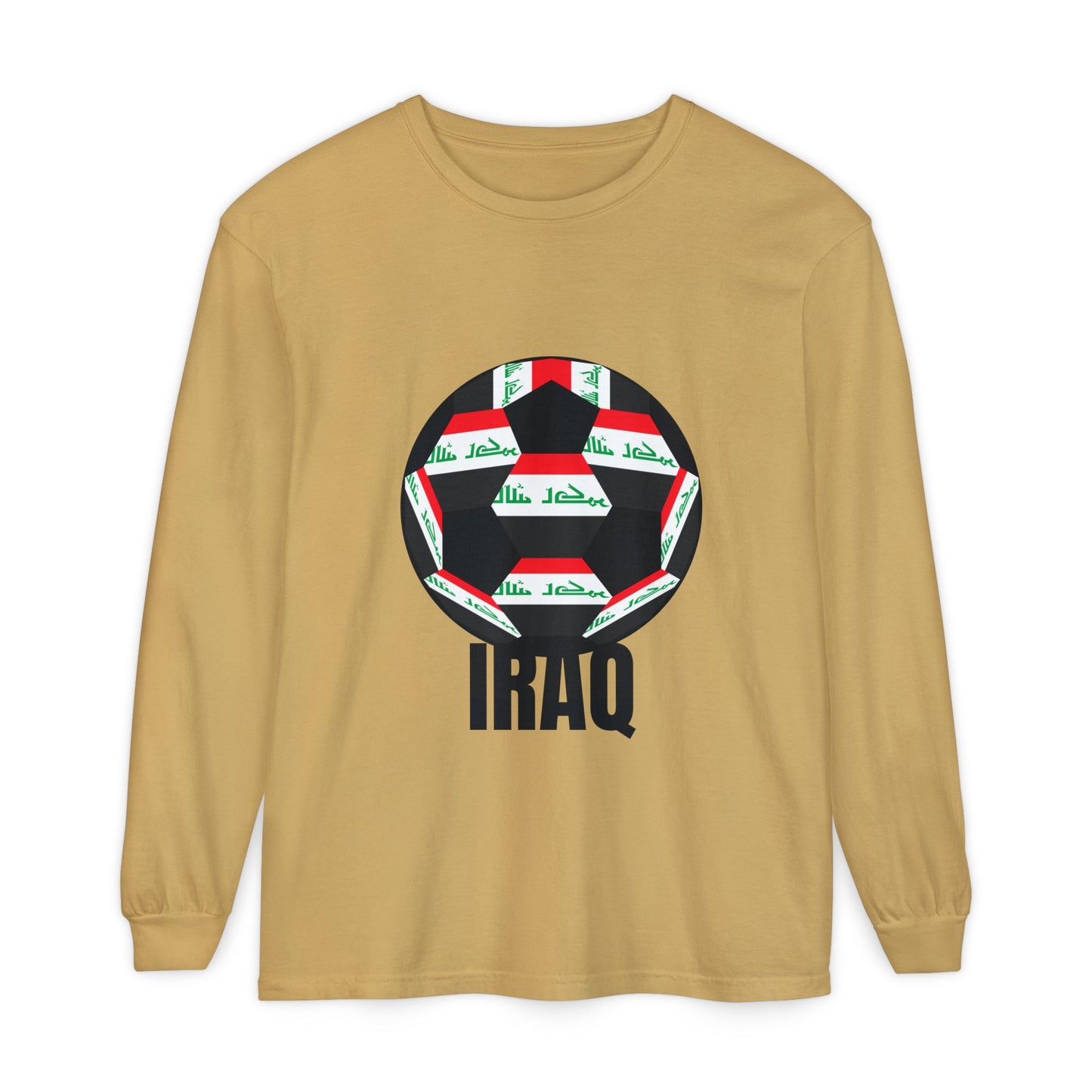 Iraq Fan Specialty Soccer Ball Design T Shirt Long Sleeve Tee