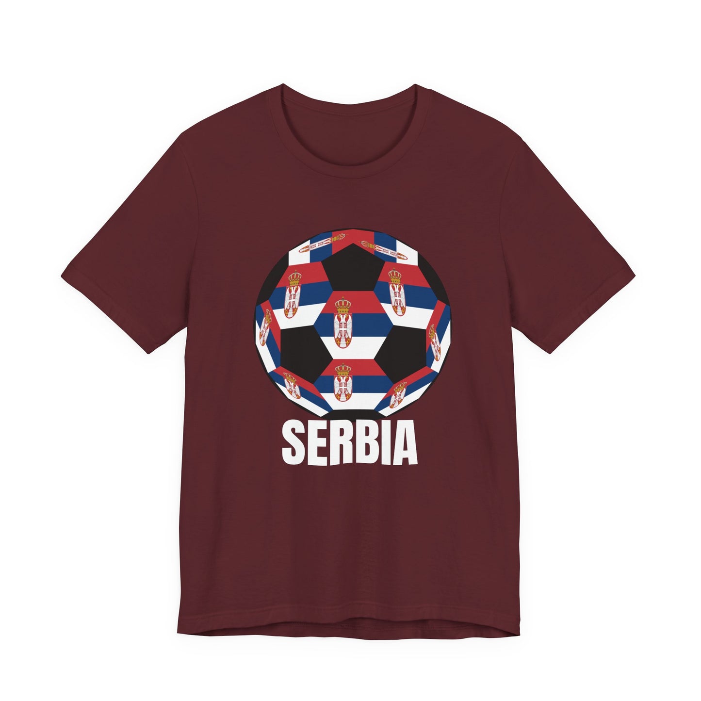 Serbia Fan Specialty Soccer Ball Design T Shirt White Text