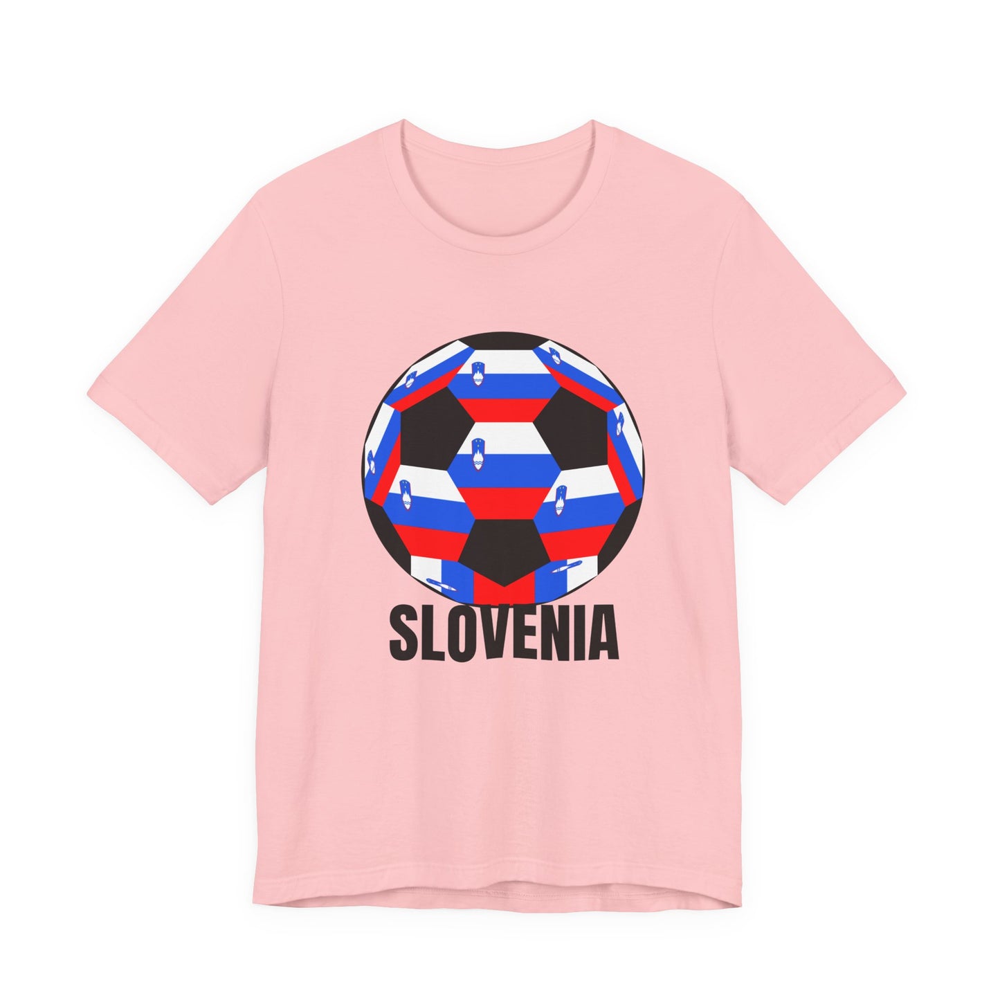 Slovenia Fan Specialty Soccer Ball Design T Shirt Black Text