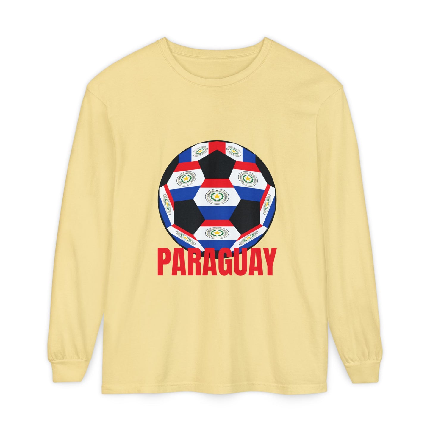Paraguay Fan Specialty Soccer Ball Design Long Sleeve Tee