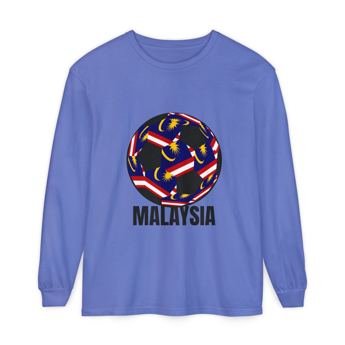 Malaysia Fan Specialty Soccer Ball Design T Shirt Long Sleeve Tee