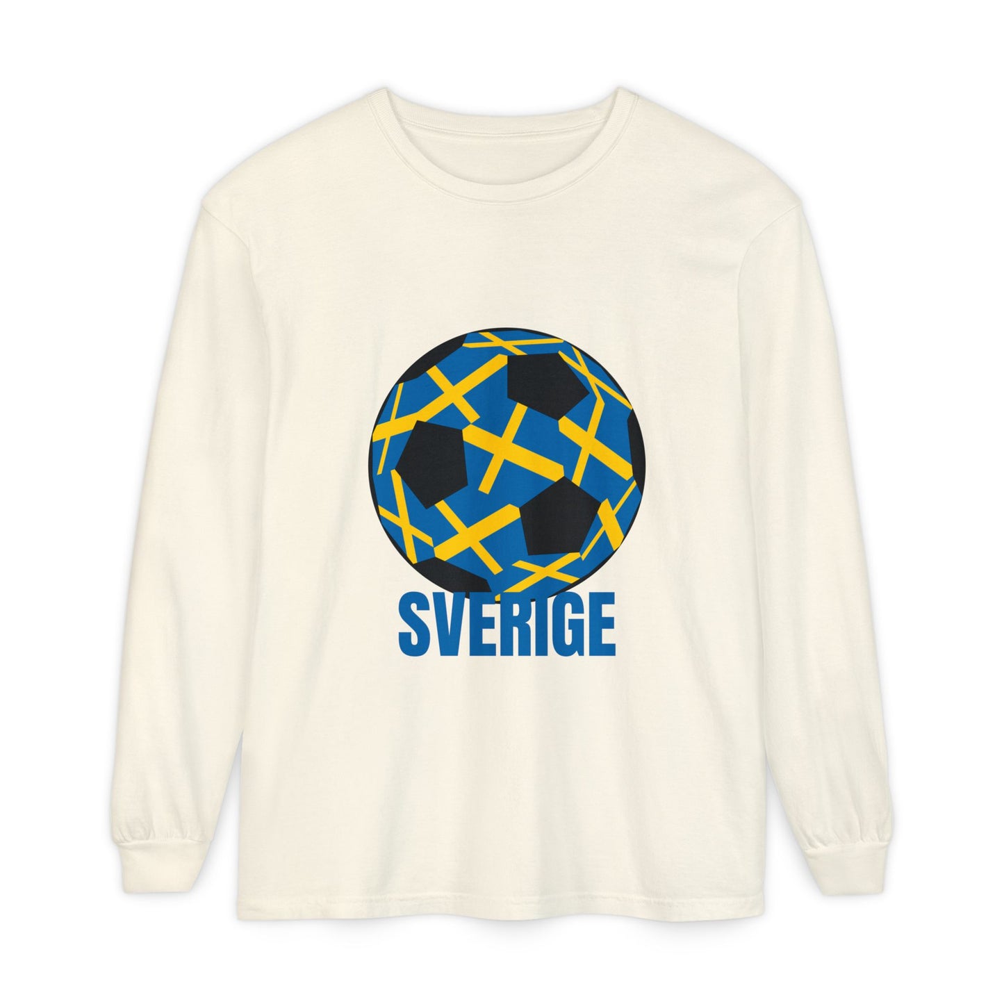Sverige Fan Specialty Soccer Ball Design T Shirt Blue Text