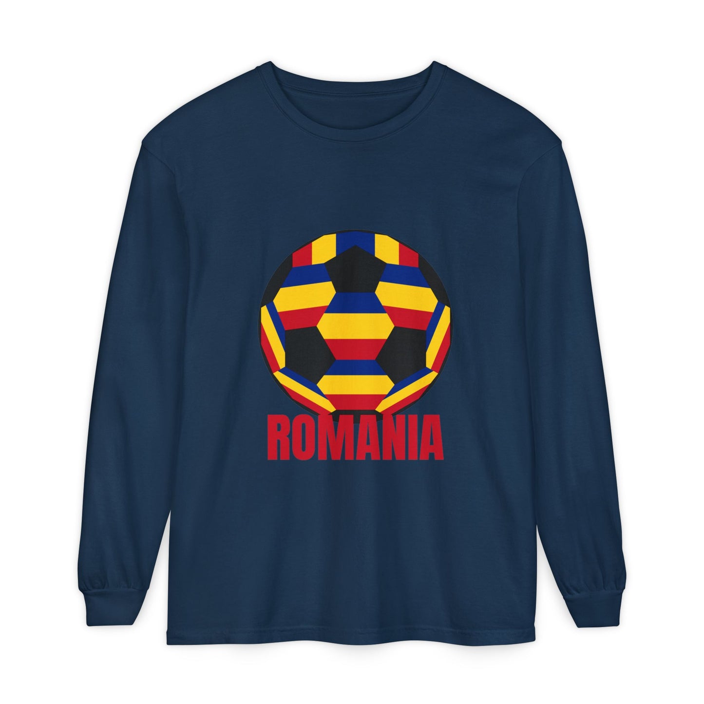 Romania Fan Specialty Soccer Ball Design Long Sleeve Tee