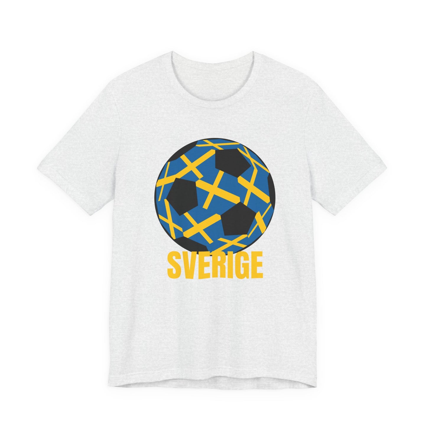 Sverige Fan Specialty Soccer Ball Design T Shirt Gold Text