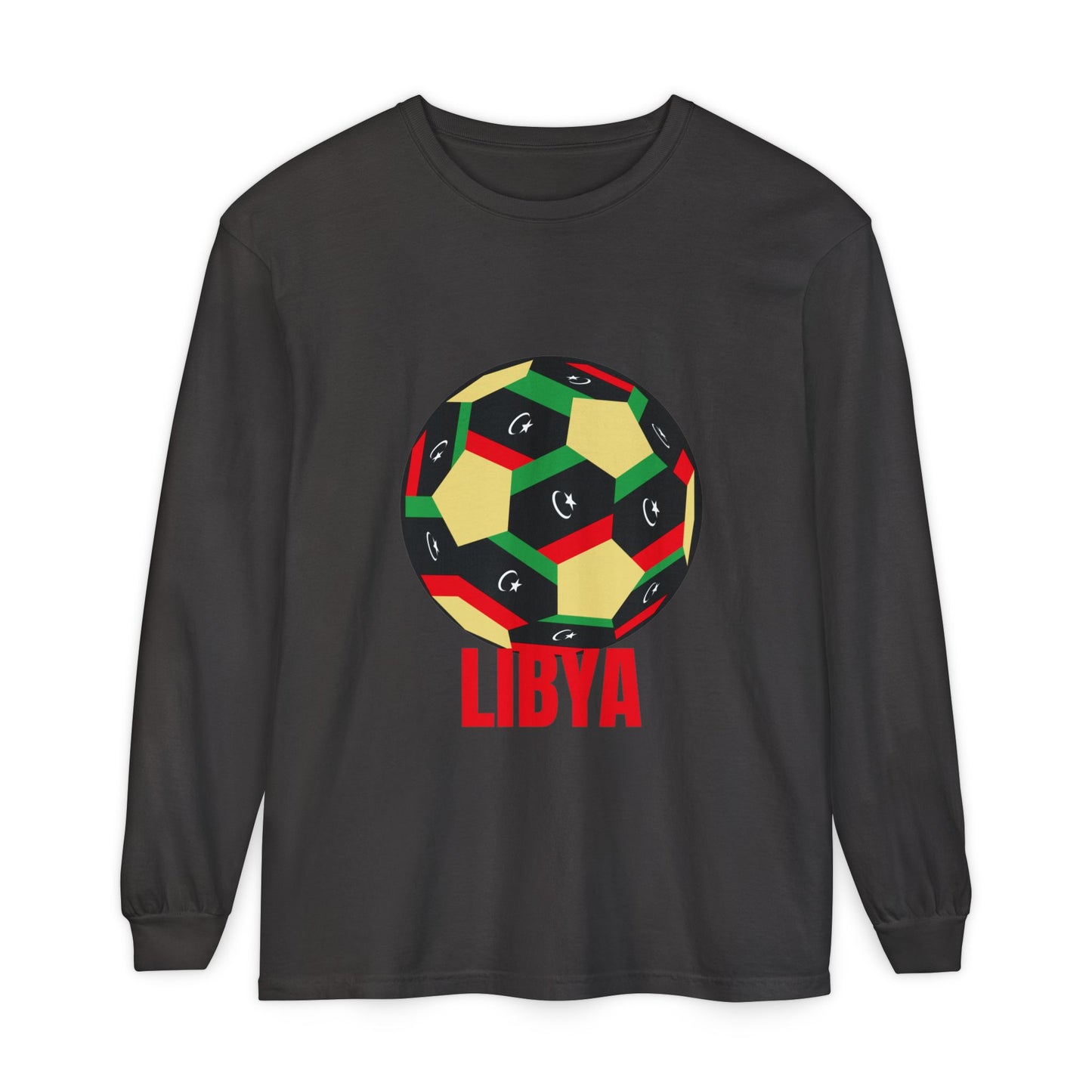 Libya Fan Specialty Soccer Ball Design T Shirt Long Sleeve Tee
