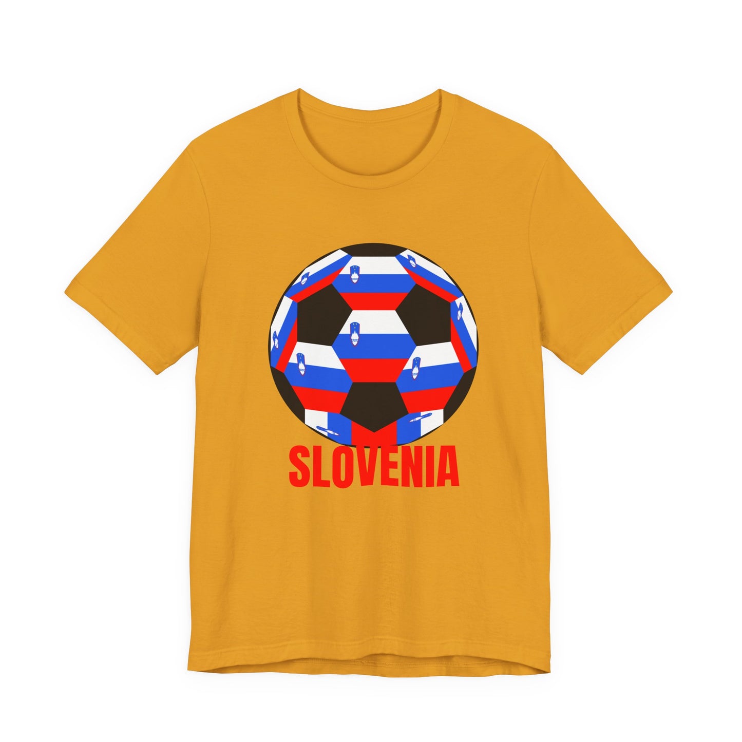 Slovenia Fan Specialty Soccer Ball Design T Shirt Red Text