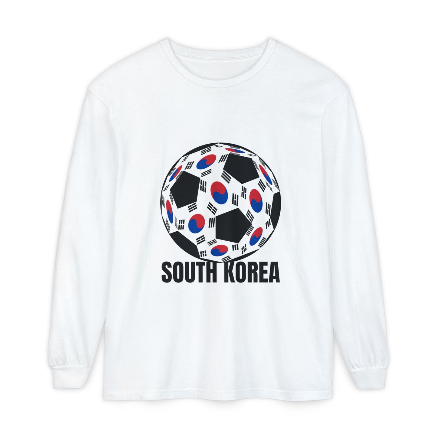 South Korea Fan Specialty Soccer Ball Design Long Sleeve Tee Black Text