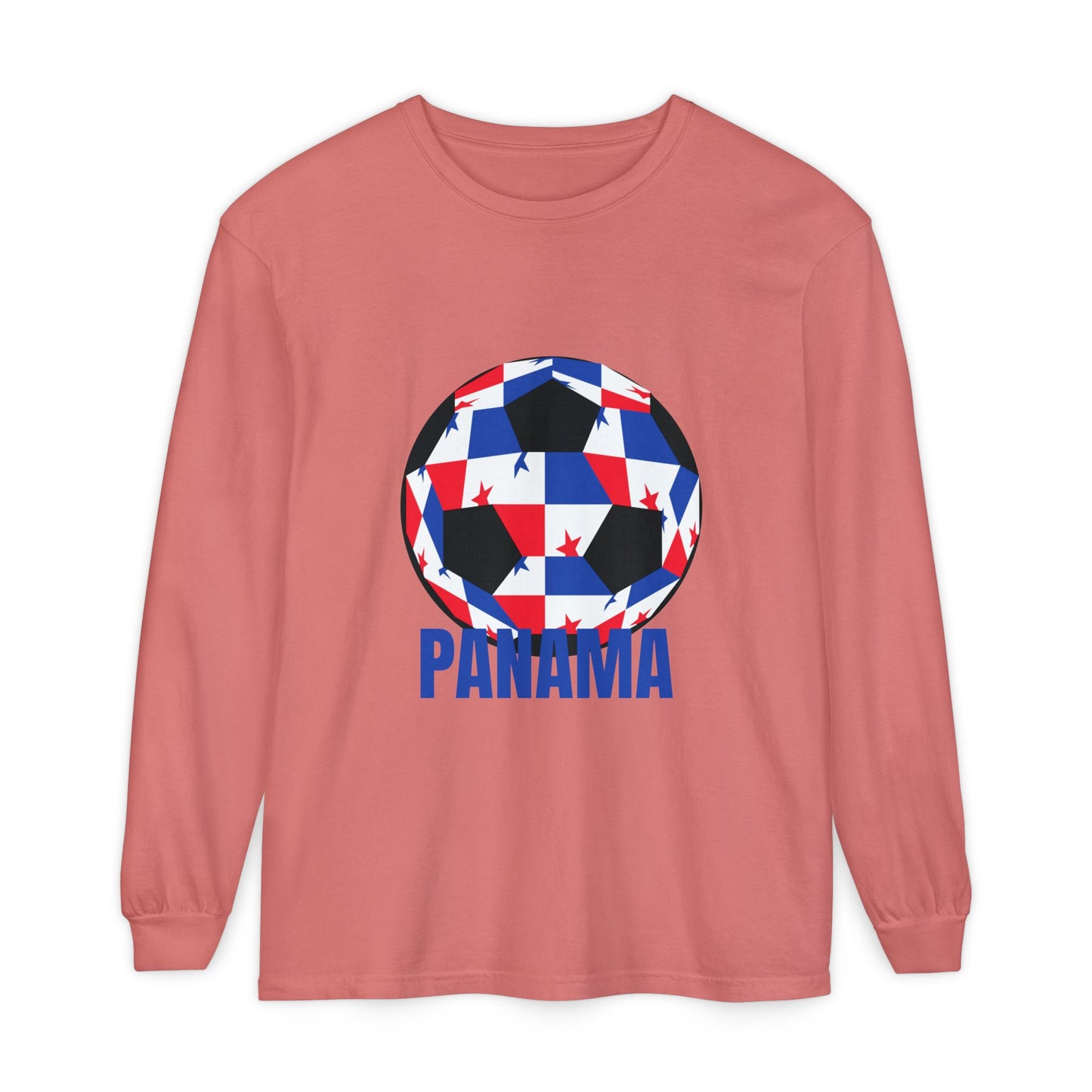 Panama Fan Specialty Soccer Ball Design T Shirt Long Sleeve T-Shirt blue Text