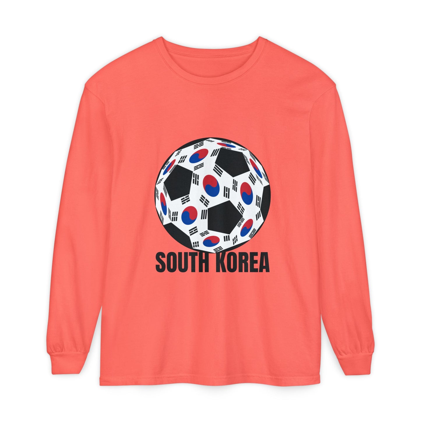 South Korea Fan Specialty Soccer Ball Design Long Sleeve Tee Black Text
