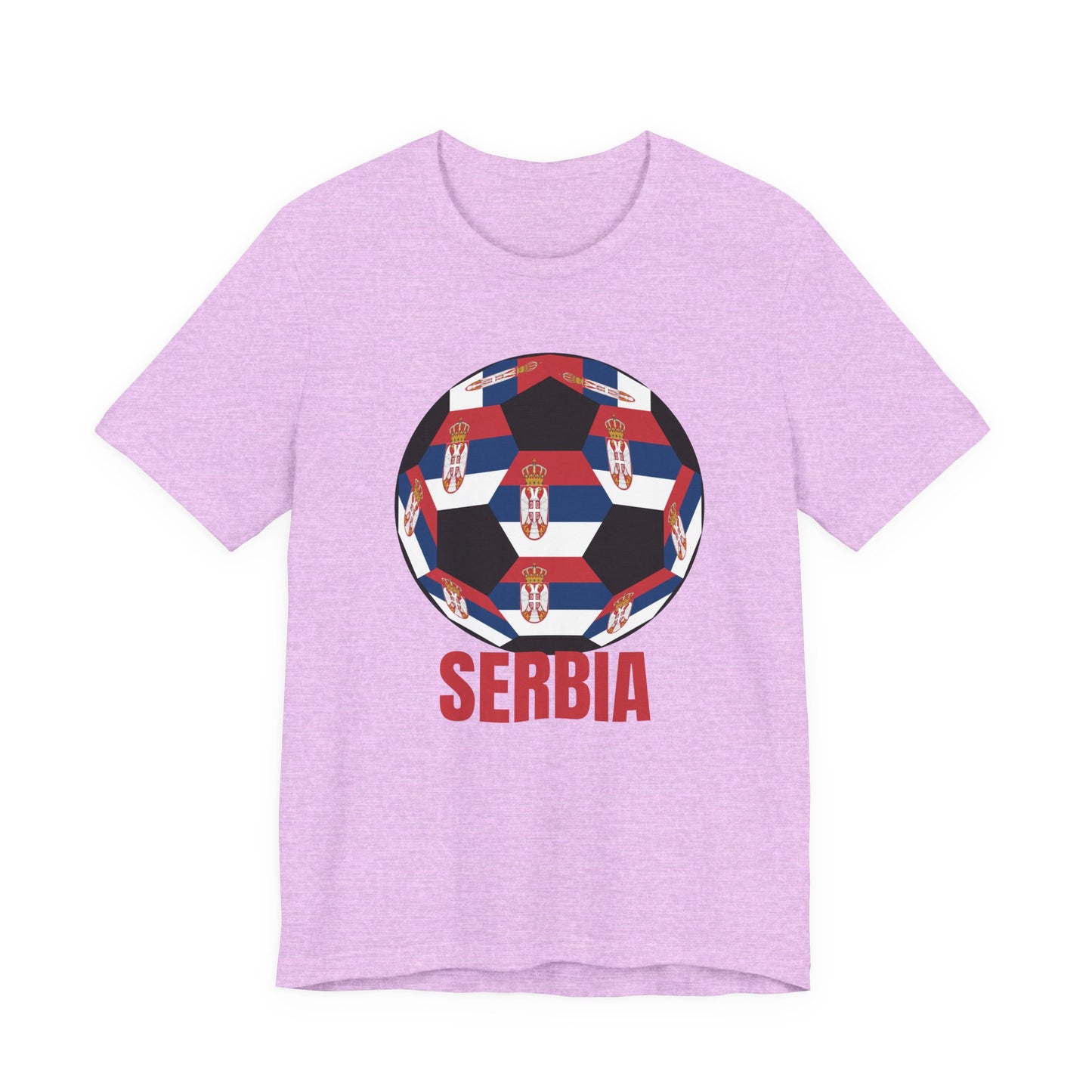 Serbia Fan Specialty Soccer Ball Design T Shirt Red Text