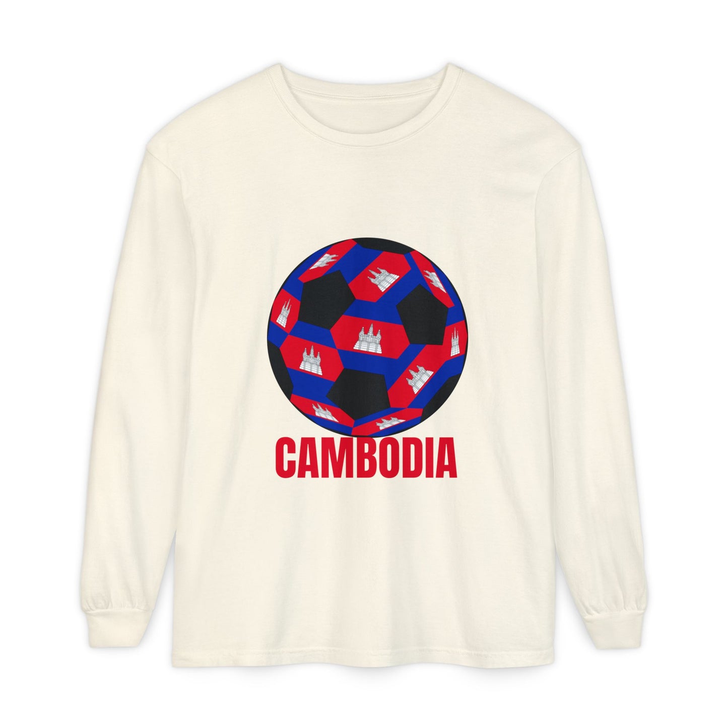 Cambodia Fan Specialty Soccer Ball Design Long Sleeve T‑Shirt