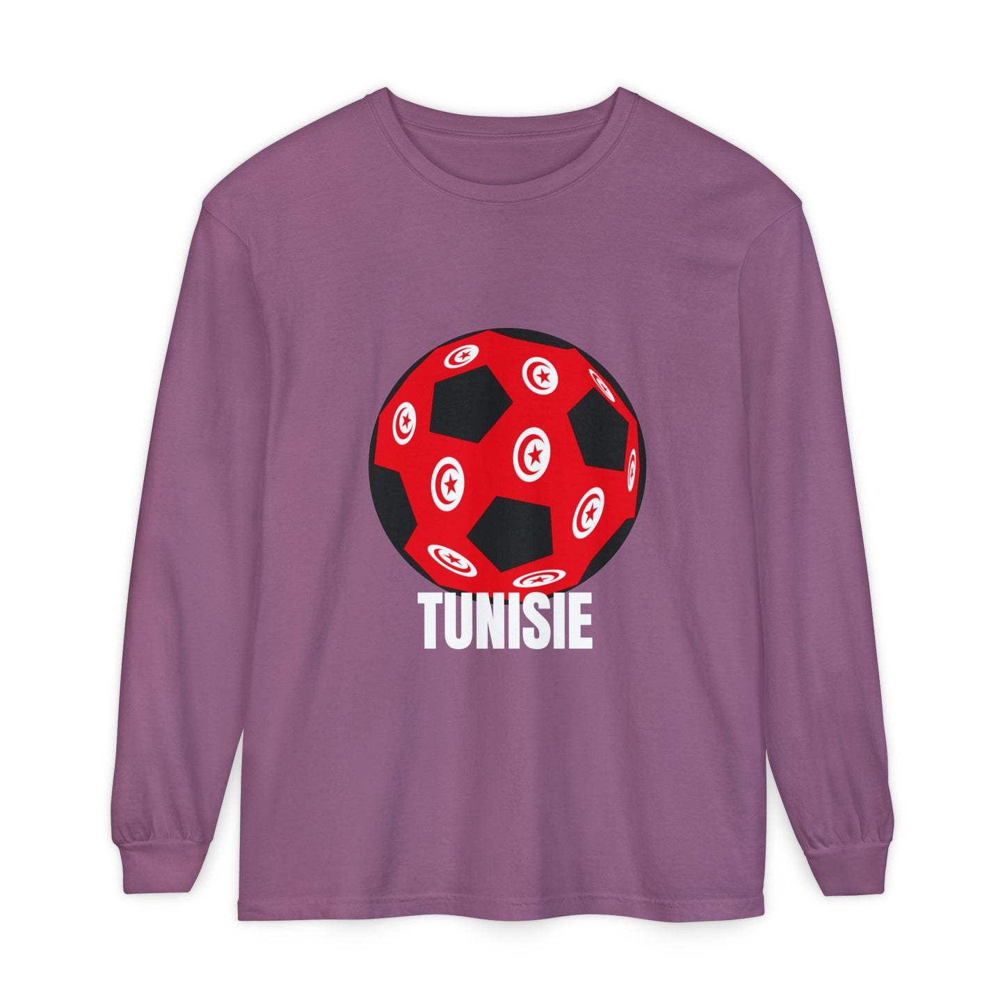 Tunisie Fan Specialty Soccer Ball Design Long Sleeve Tee White Text