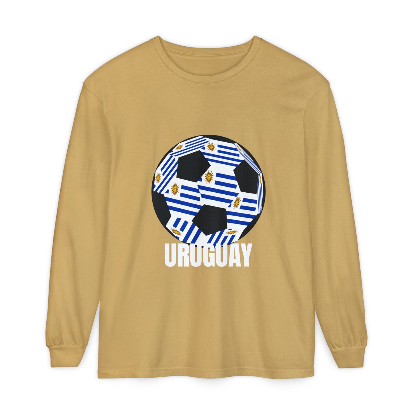 Uruguay Fan Specialty Soccer Ball Design Long Sleeve T‑Shirt White Text