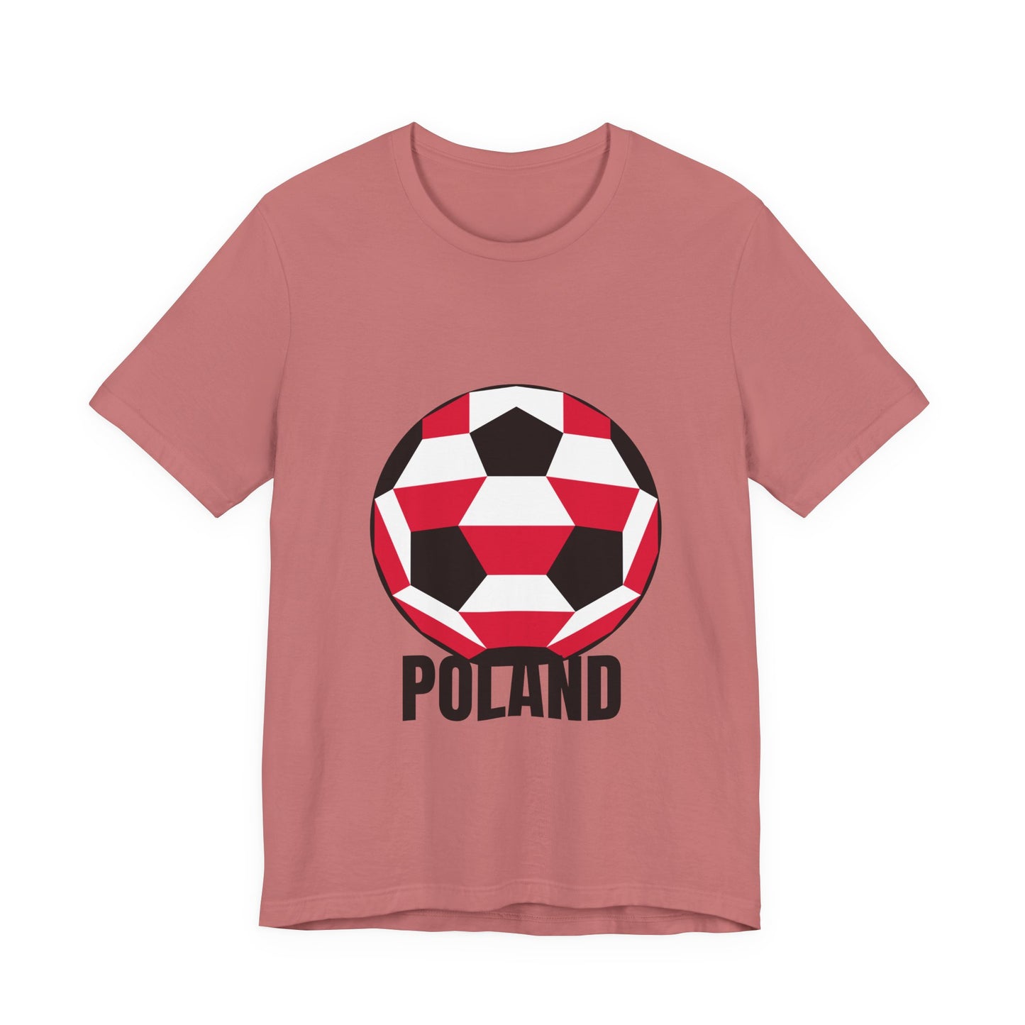 Poland Fan Specialty Soccer Ball Design T Shirt Black Text