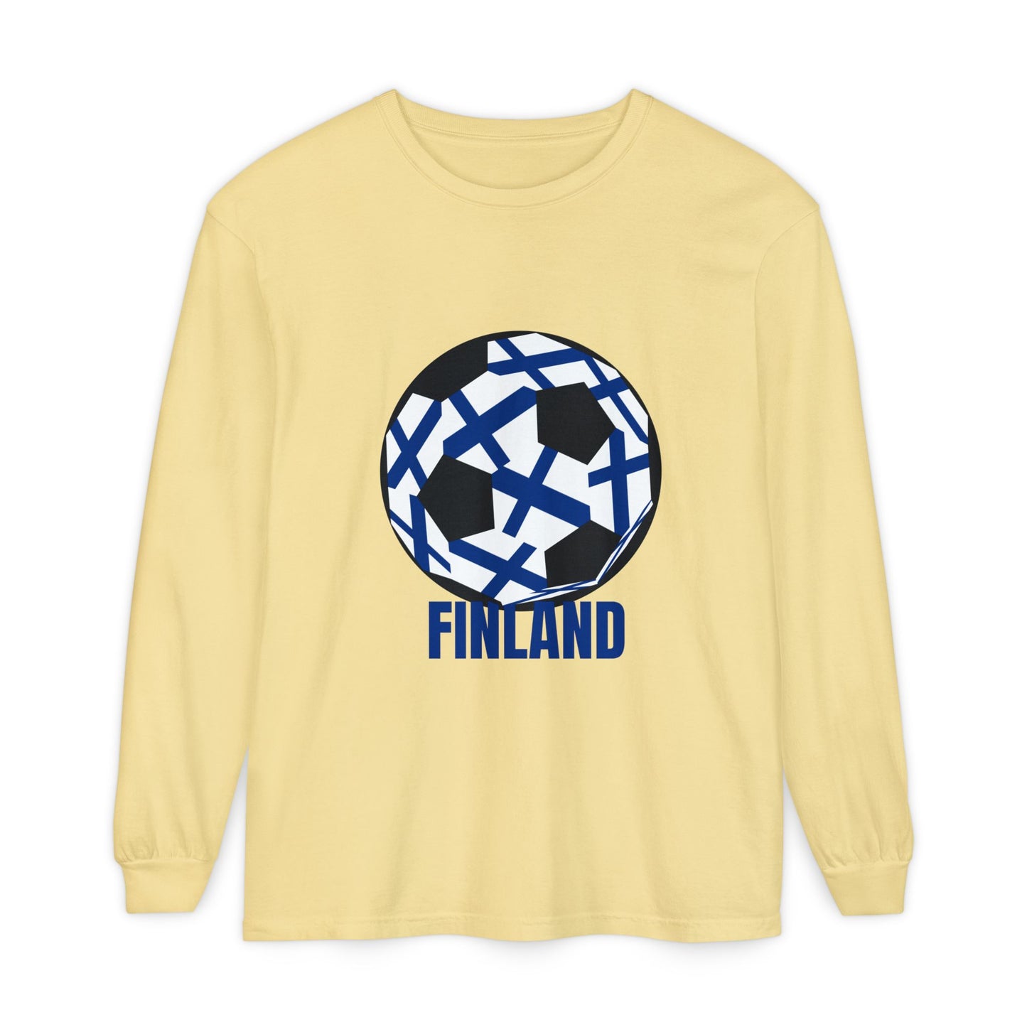 Finland Fan Specialty Soccer Ball Design Long Sleeve Tee