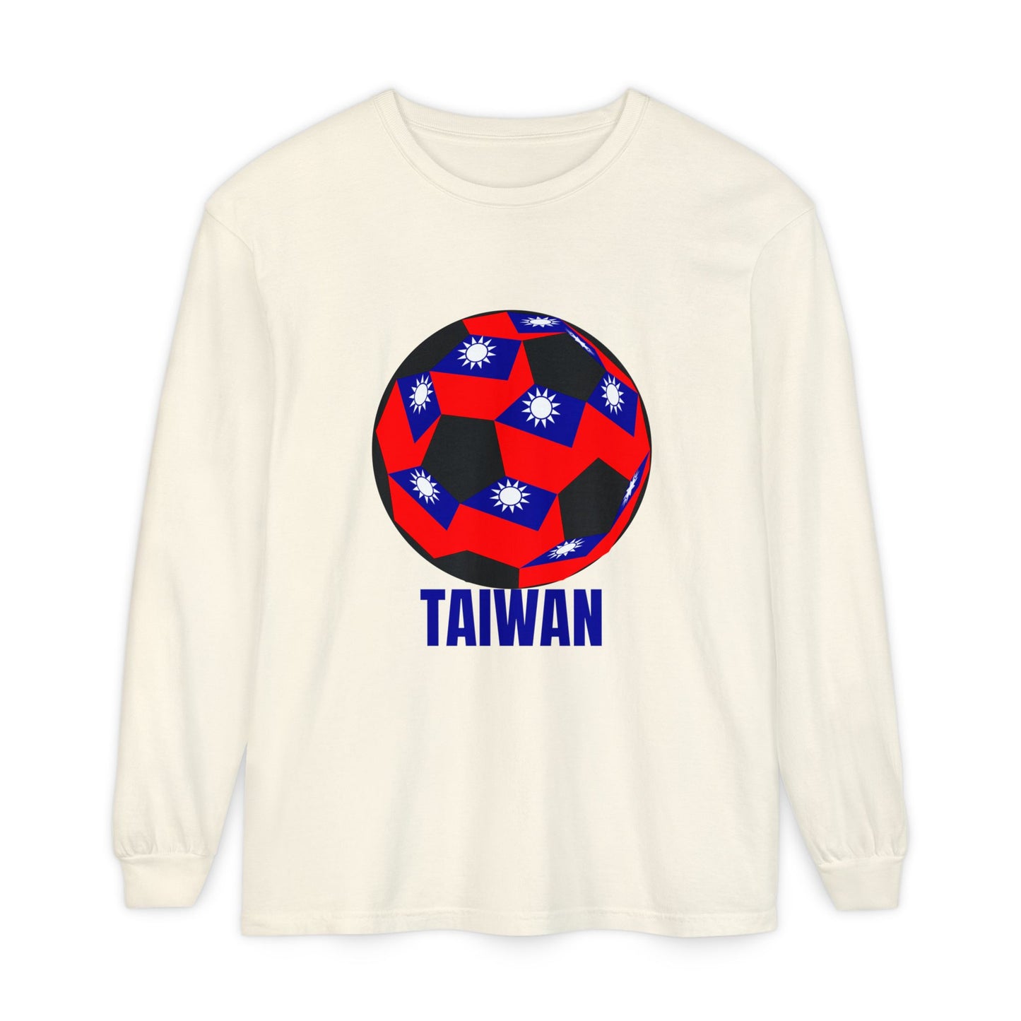 Taiwan Flag Design Soccer Ball Long Sleeve Tee Blue Text