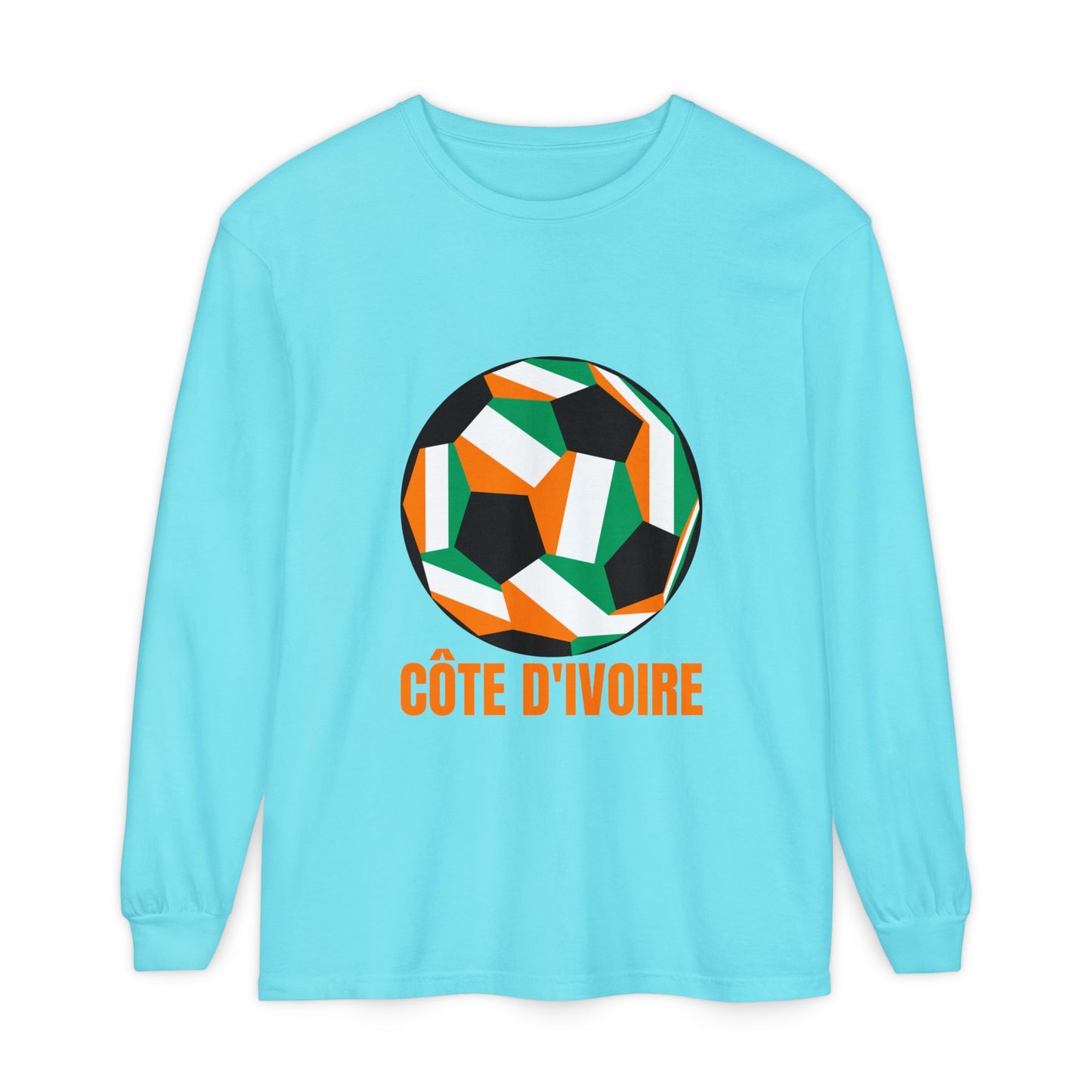 Cote D Ivoire Fan Specialty Soccer Ball Design Long Sleeve Tee